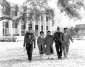 Florida State University students walking in the snow by the library - Tallahassee, Florida.