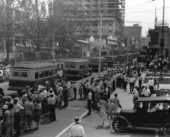 Crowds lined up along West Flagler Street in front of the courthouse - Miami, Florida.