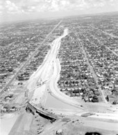 Aerial view of Interstate 95, under construction - Miami, Florida.
