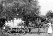 Group of people in a horse-drawn carriage