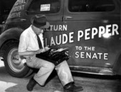 Unidentified newsman covering U.S. Senator Claude Pepper's re-election campaign