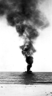 Tanker "Gulfland" burning in the water - Hobe Sound, Florida.