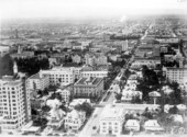 Aerial view of downtown Miami looking along 11th Street.