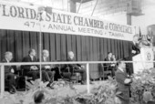 President John F. Kennedy speaking at the annual Florida State Chamber of Commerce meeting.