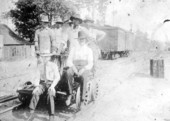 Seaboard Air Line Railway crew on handcar at depot - Palmetto, Florida.