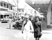 U. S. Navy couple walking together in downtown Key West, Florida