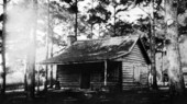 View showing a cabin for employees located near the barn at Killearn Gardens in Tallahassee, Florida.