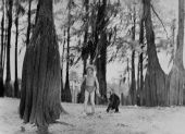 Johnie Sheffield and chimp during filming of "Tarzan's Secret Treasure" - Wakulla Springs, Florida