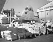 Furniture being shipped by Pan Am clipper at Miami International Airport.