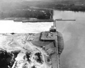 Aerial view of Jim Woodruff Dam on the Apalachicola River - Chattahoochee, Florida.