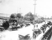 Band concert on Beach St., in front of the Merchant's Bank - Daytona Beach, Florida