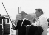 Frank Lloyd Wright inspecting work on his buildings - Lakeland, Florida.