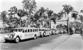 Line of buses traveling through entrance - Coral Gables, Florida
