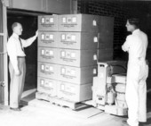 First shipment of Chemstrand Corporation nylon being loaded - Pensacola, Florida.