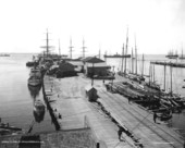 View from Palafox street of the docks on the bay - Pensacola, Florida.