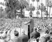 Vice President Nixon delivering campaign speech in Hemming Park - Jacksonville, Florida.