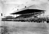 Grandstand packed with spectators at Hialeah Park racetrack - Hialeah, Florida