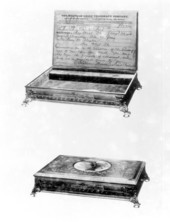 Gold Casket and telegram sent to Henry M. Flagler