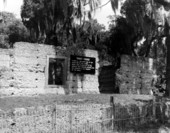 Close-up view showing the remains of a tabby house at the Kingsley Plantation State Park on Fort George Island in Jacksonville, Florida.