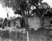 View showing the ruins of a tabby house at the Kingsley Plantation State Park on Fort George Island in Jacksonville, Florida.