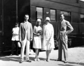 Motion picture actress Lupe Vélez with some friends at the depot - Tampa, Florida.
