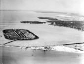 Aerial view of island bulkhead - Star Island, Florida.