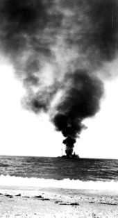 Tanker "Gulfland" burning in the water - Hobe Sound, Florida.