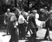 Heart attack-stricken Senator G.T. "Doc" being carried to an ambulance - Tallahassee, Florida.