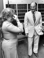 Political candidate Jack Eckerd talking with Secretary of State Mrs. Dorothy Glisson - Tallahassee, Florida.