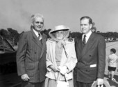 U.S. Senator Holland standing with Mrs. Charles O. Andrews and her son at dedication of the Charles O. Andrews bridge.