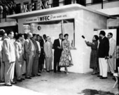 Loma Green christening WFEC's Flamingo Studio at the Lord Calvert Hotel in the Overtown subdivision of Miami, Florida.