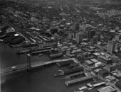 Aerial view looking over a section of downtown Jacksonville.