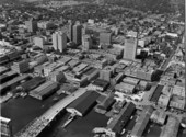 Aerial view looking at a section of downtown Jacksonville - Duval County, Florida.