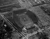 Aerial view of the Gator Bowl Stadium during the 1954 game between Auburn University and Baylor University - Jacksonville, Florida.