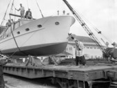Boat "Spindletop" being christened at Merrill-Stevens Dry Dock and Repair Company - Jacksonville, Florida.