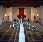 View showing a wedding in progress at the Blessed Sacrament Catholic Church in Tallahassee, Florida.