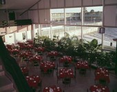 Interior view overlooking a motel dining room in Florida.