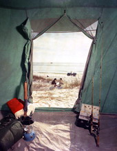 View showing camping gear inside a tent in Florida.