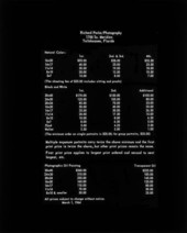 Price list for Richard Parks Photography at 1700 S. Meridian St. in Tallahassee, Florida.