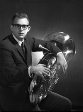 Portrait of Doug Greer with tuba - Tallahassee, Florida.