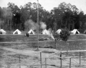 View showing tents at a quarantined isolation camp.