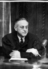 Florida Supreme Court Justice Harold "Tom" Sebring as judge of Nazi war criminals during the Nuremberg Medical Trial, also known as the Doctors' Trial.