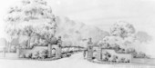 Architect's drawing of the new entrance to Evergreen Cemetery