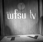 WFSU-TV signature on studio doors in Tallahassee.