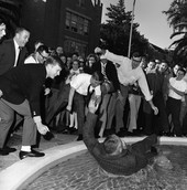 FSU president Gordon Blackwell being thrown into Westcott Fountain by students in Tallahassee.