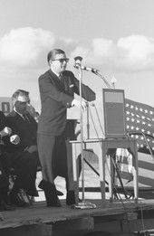 U.S. Senator John Tower of Texas, speaking during rally at the Tallahassee Municipal Airport.