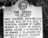 Close-up view of historical marker at The Grove in Tallahassee.