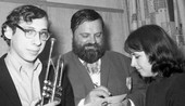 Trumpeter Al Hirt signing autographs for Florida State University students during homecoming in Tallahassee.