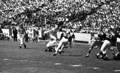 Player kicking the football during FSU "Garnet and Gold" spring game in Tallahassee.
