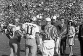 FSU and PSU team captains out for the coin toss at the Gator Bowl in Jacksonville.